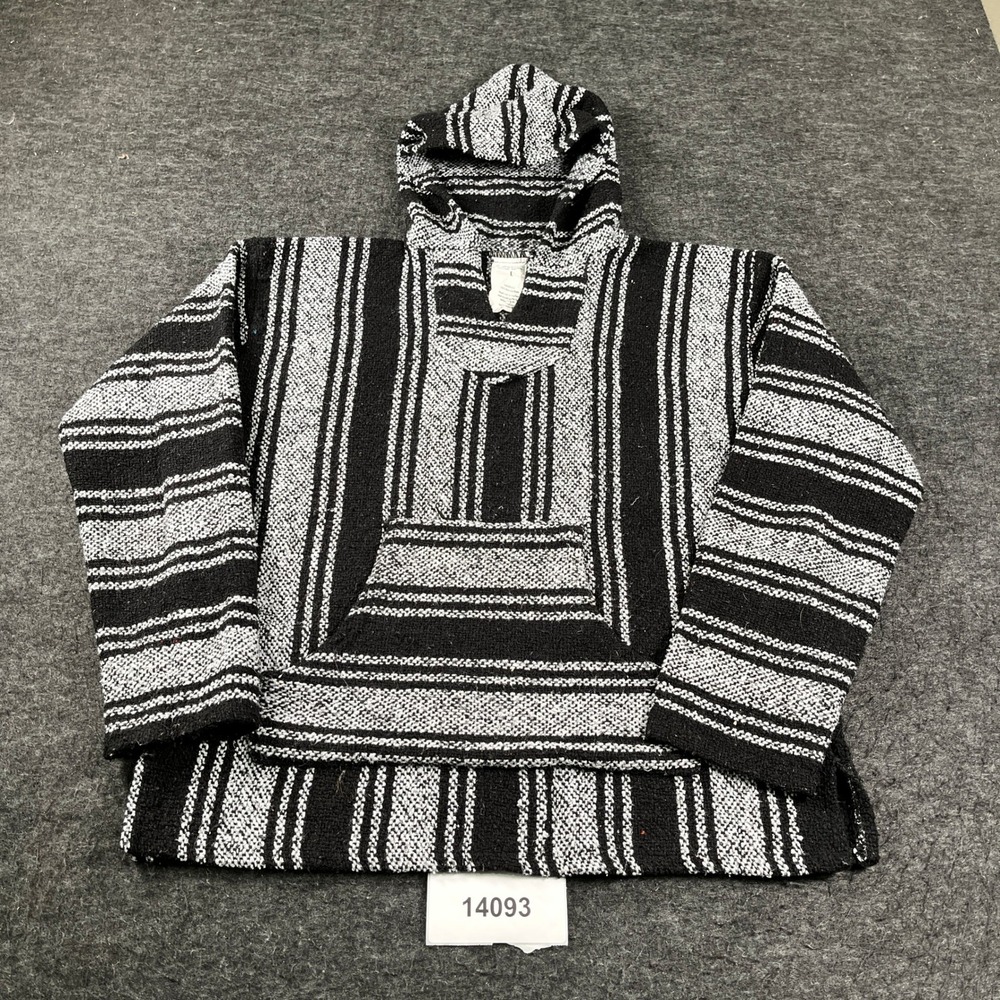 Freestyle Baja Hoodie Mens Large Black White Striped Kangaroo Pocket Pullover